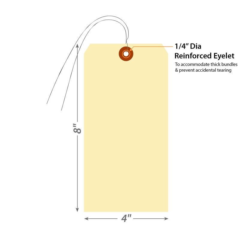 SmartSign Blank Manila Shipping Tags with Wire, Size-12, Pack of 50, 15pt Thick Prewired Cardstock Tag, 8 x 4 inch Paper Hang Tags with Reinforced Fiber Patch - Image 3